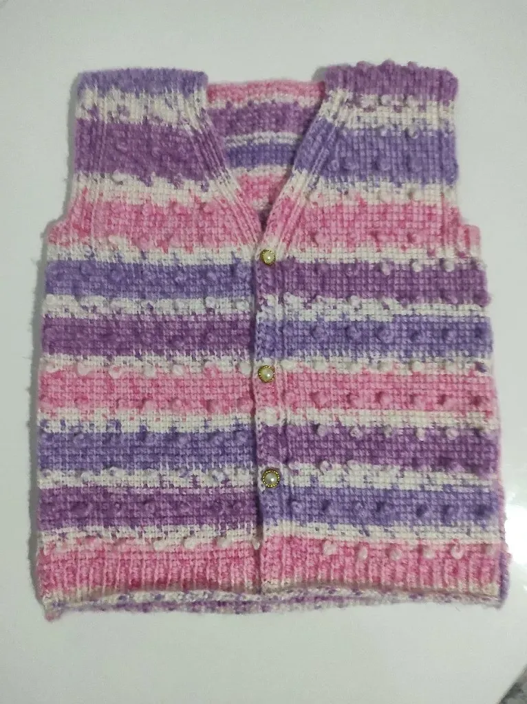 Tunus İşi Fıstıklı Ebruli Bebek Yeleği - El Emeği Örgü