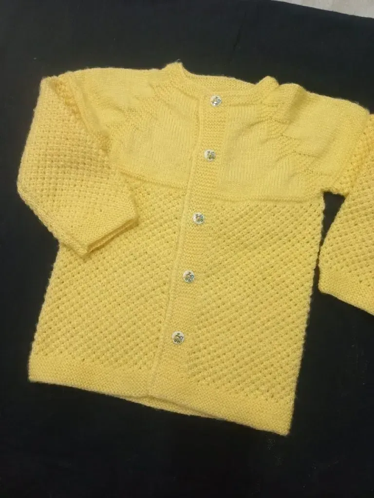 Sarı Örgü Çocuk Hırka - 2-3 Yaş Arası, Düğmeli, El Emeği