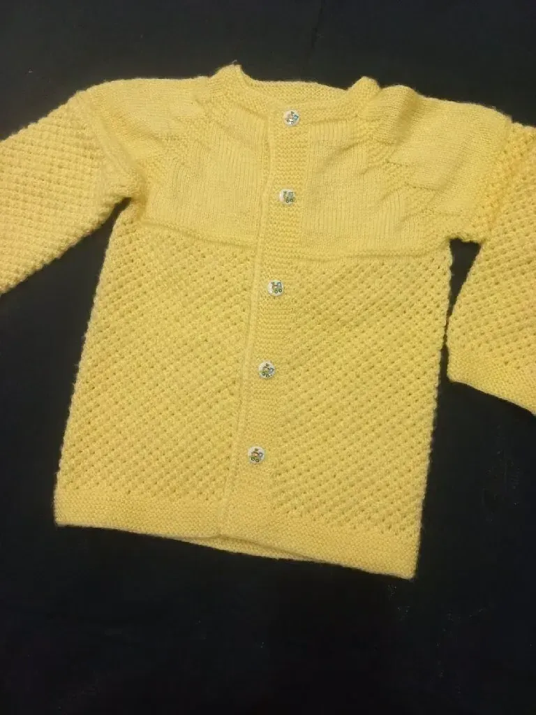 Sarı Örgü Çocuk Hırka - 2-3 Yaş Arası, Düğmeli, El Emeği