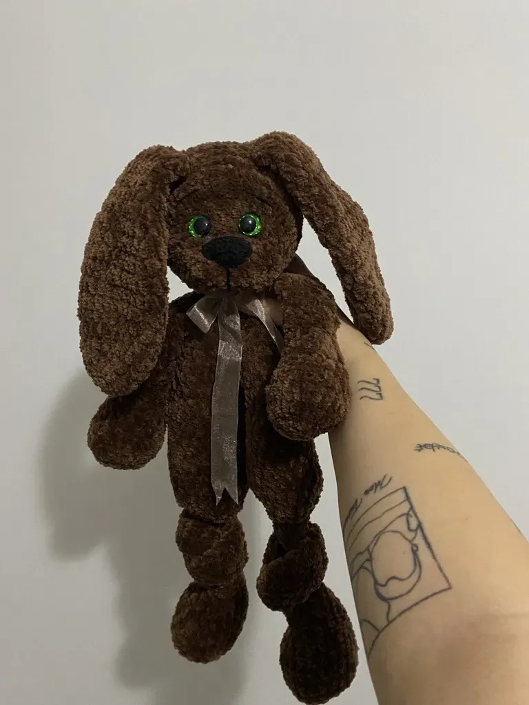 Kahverengi Örgü Oyuncak Köpek - Uykucu Köpüş Peluş Bebek