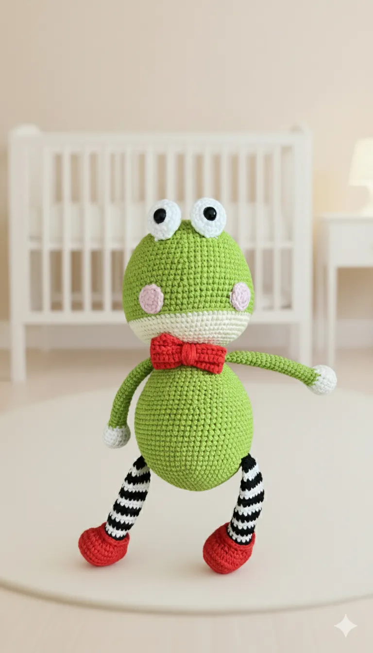 Kurbağa Figürlü El Örgüsü Amigurumi Oyuncak