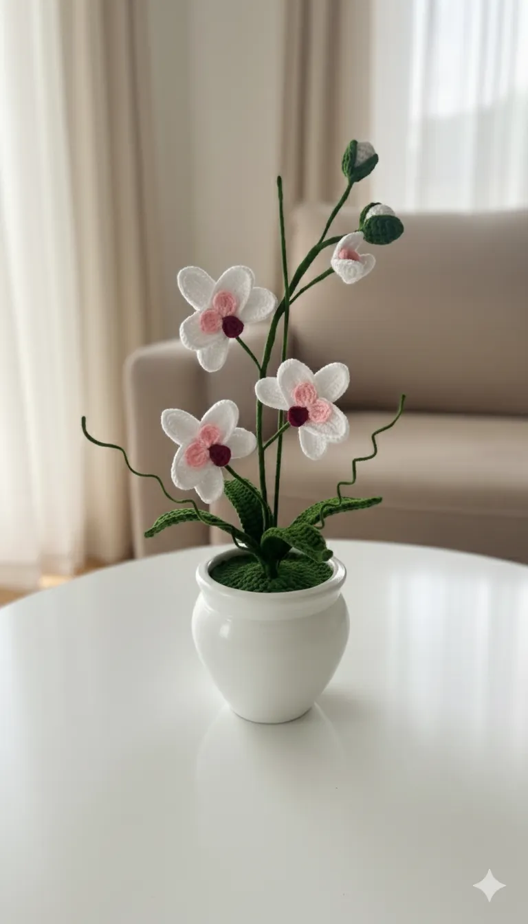 White Orchid Flower in Clay Pot