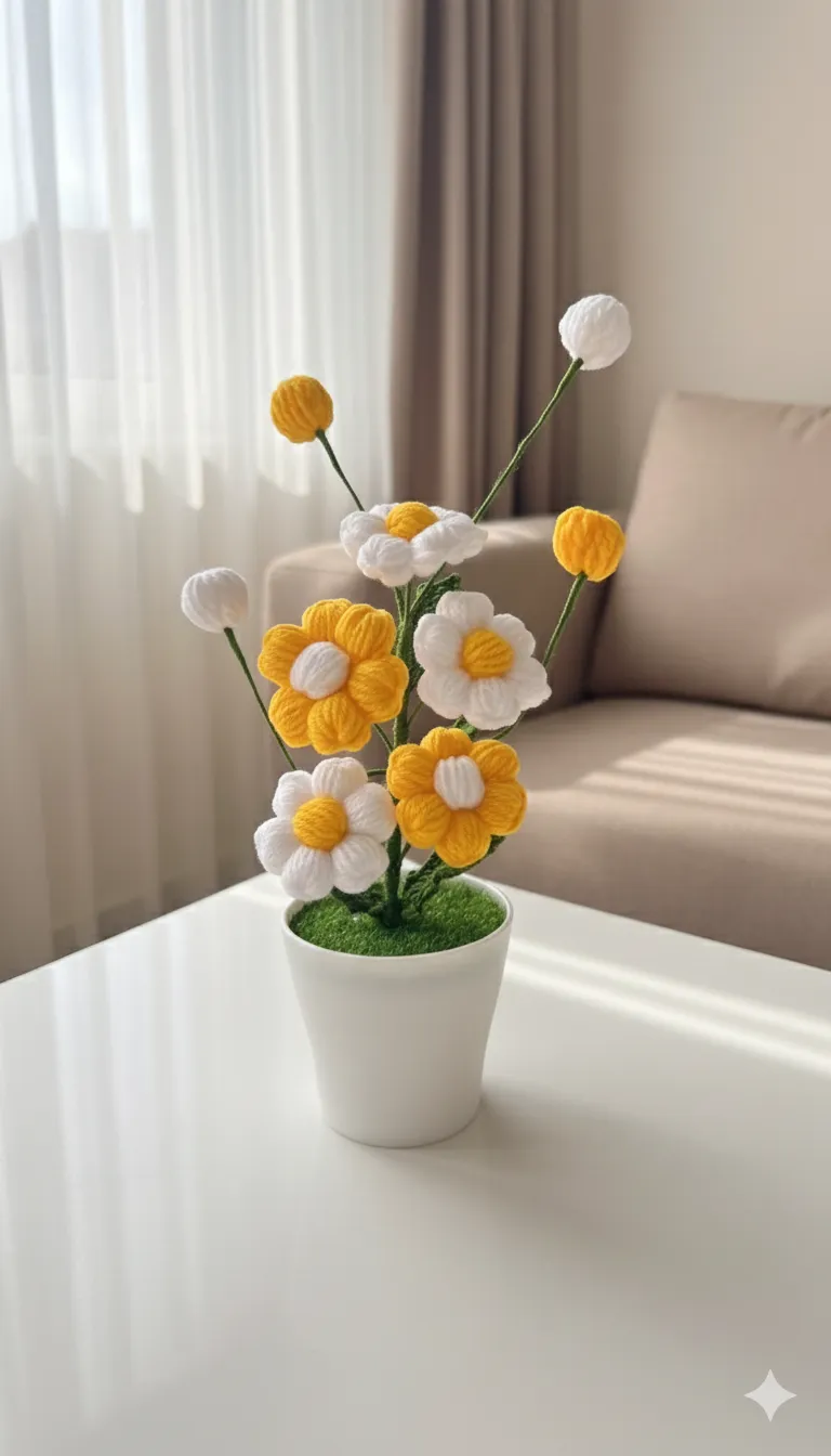 El Yapımı 25 cm Saksıda Papatya
