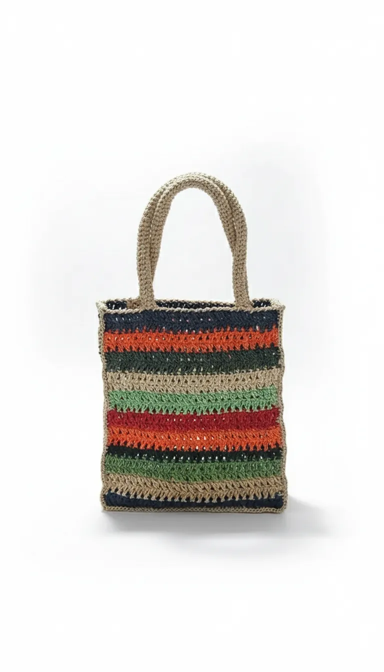Renkli Kağıt İp Örgü Çanta - Astarlı Astarsız Seçenekli El Emeği