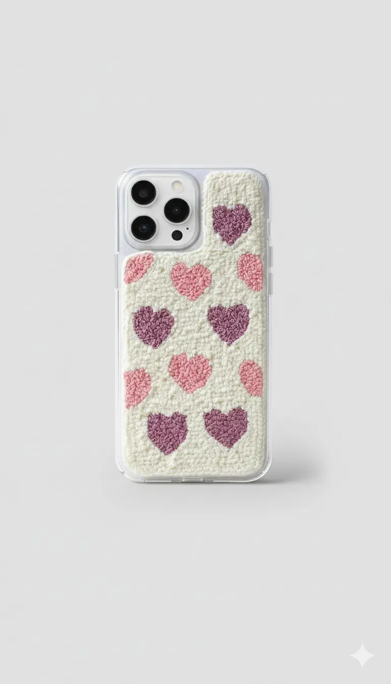 iPhone 16 Pro Max Uyumlu Mor Kalp Desen Punch Telefon Kılıfı