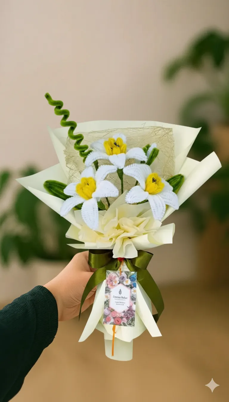 Chenille Yarn Set of 3 Daffodil Bouquet - Decorative Home and Office Gift