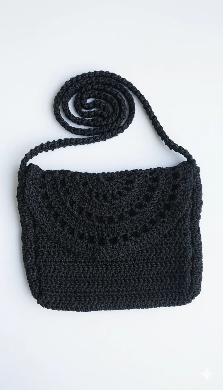 Siyah Örgü Yelpaze Model Omuz Çantası - Günlük Kullanım