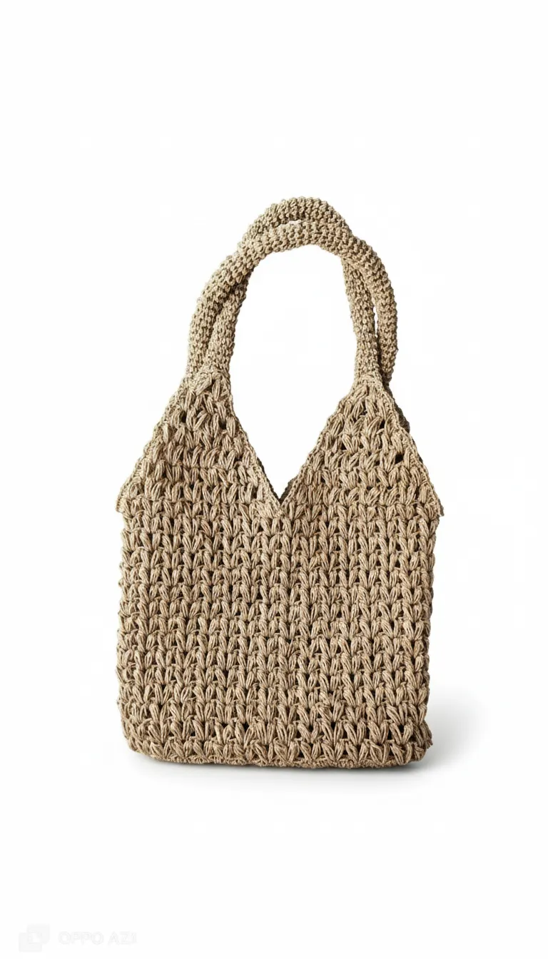 Kahverengi Örgü Oysho Model Çanta - Astarlı ve Çıtçıtlı