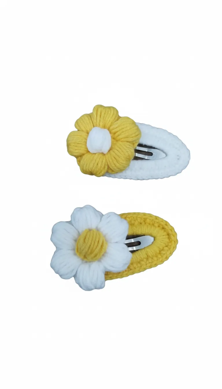 El Yapımı Çiçekli Örgü Toka – Renk Seçenekli / El Örgüsü Saç Aksesuarı