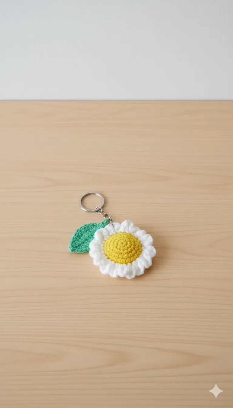 Papatya Motifli Örgü Anahtarlık