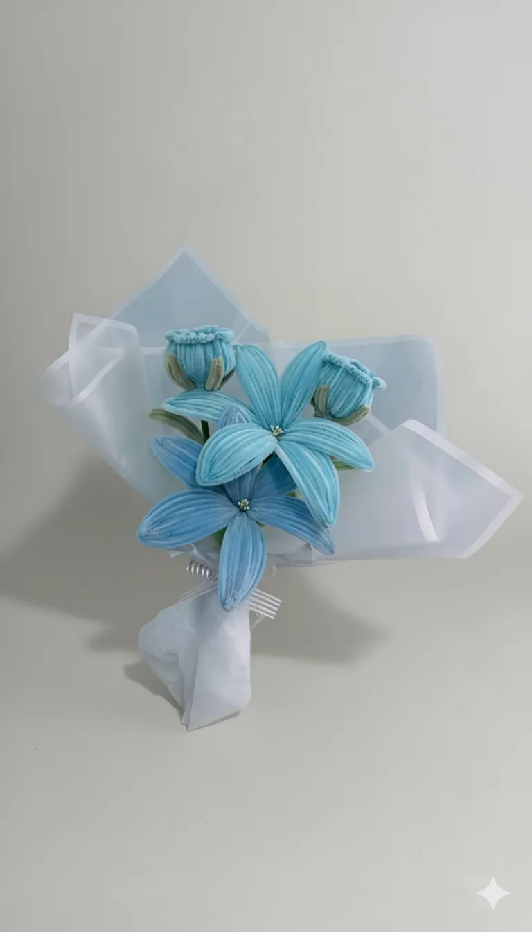 Şönil İplikten Örgü Zambak Buketi