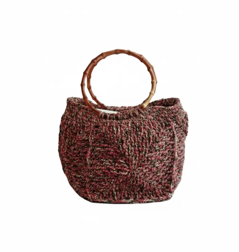 Ebruli Kağıt İpten Örme Astarlı Çıtçıtlı Kol Çantası - El Emeği