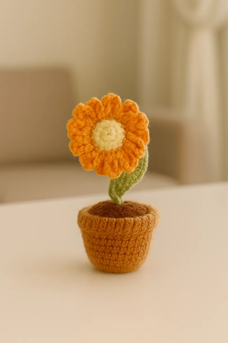 Yellow Sunflower Hand Knitted Amigurumi Potted Flower Decorative Gift