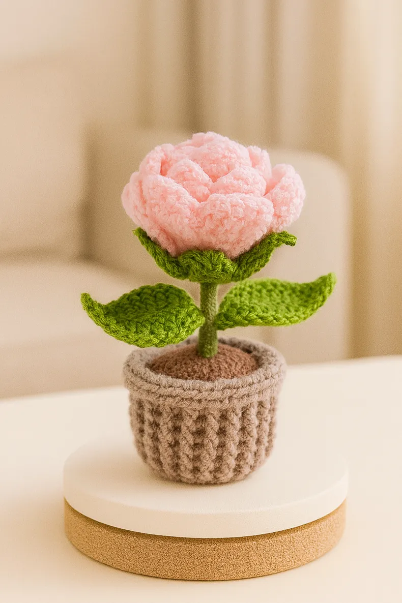 Örgü Şeker Pembe Saksı Gül