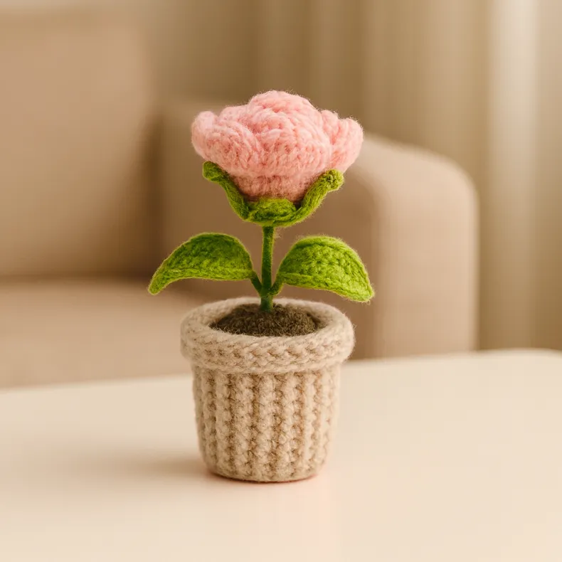 Knitted Pink Potted Rose