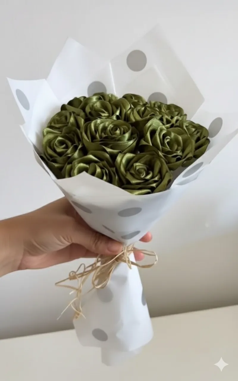 El Yapımı Solmayan Yeşil Gül Buketi