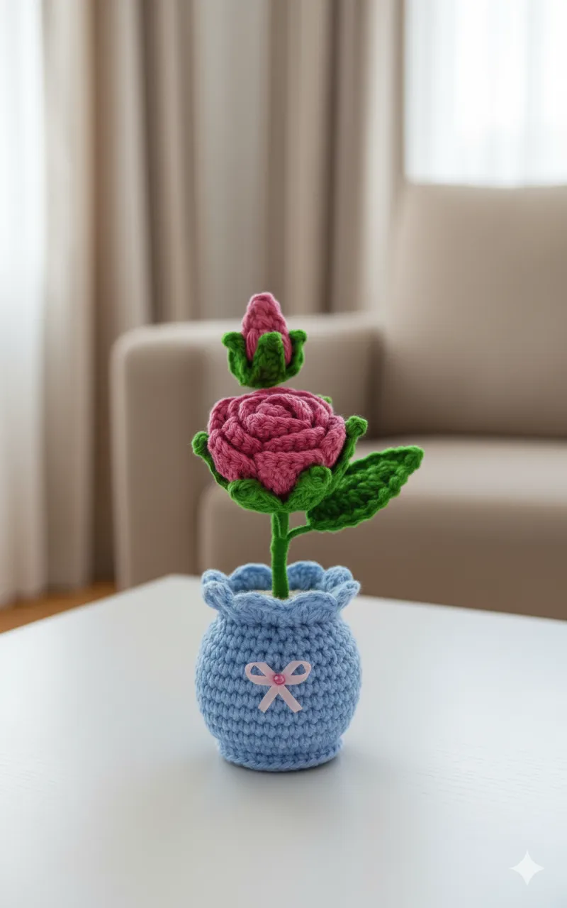 Örgü buz mavisi saksı çiçek