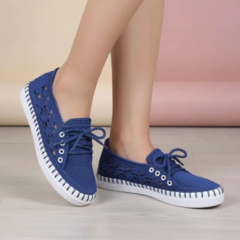 Mavi Örgü Desenli Bağcıklı Spor Ayakkabı - El Emeği Tasarım