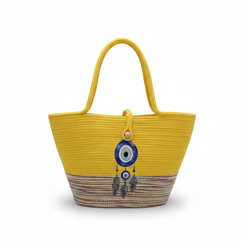 Yellow Straw Beach Bag