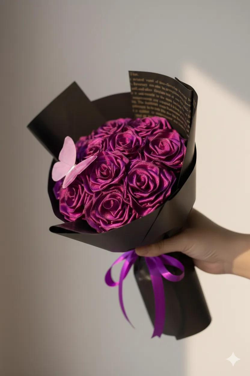 Kelebek Detaylı Fuşya Gül Aranjmanı