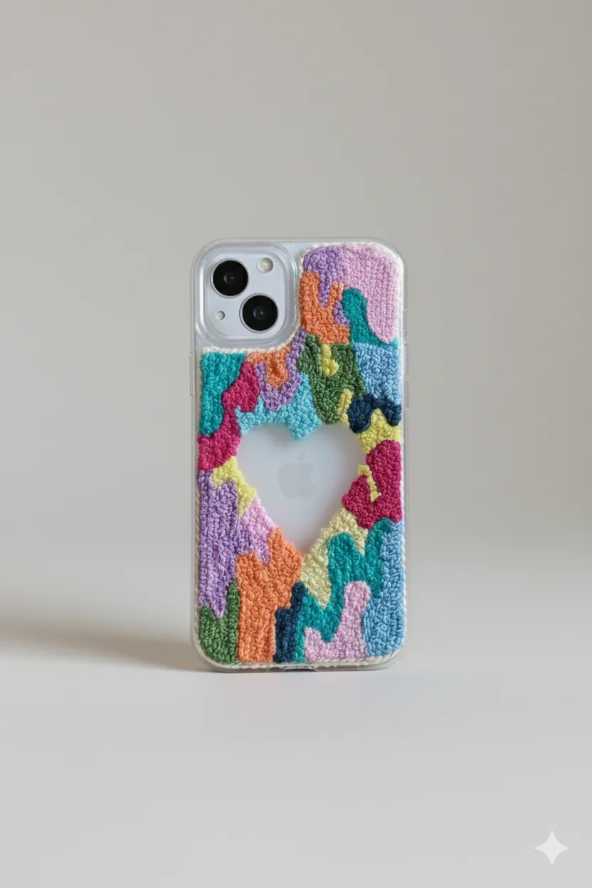 iPhone 14 Uyumlu Kalp Desen Punch Telefon Kılıfı