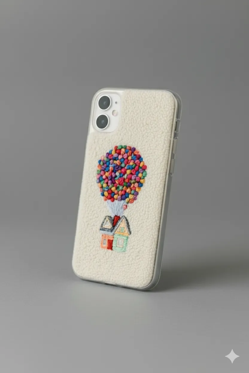 iPhone 11 Uyumlu UP Desenli El Yapımı Punch İşlemeli Telefon Kılıfı