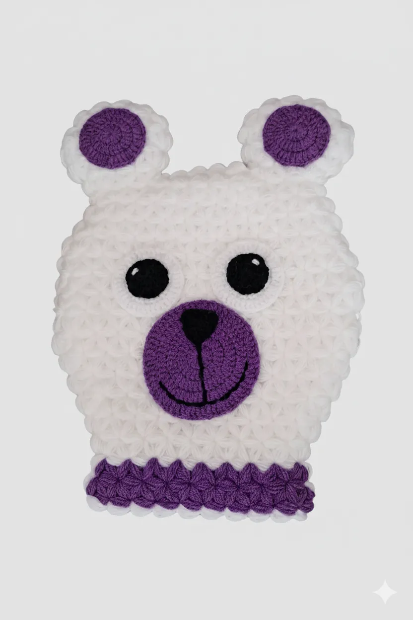 El Yapımı Mor Beyaz Ayıcık Kese Lif – Sevimli Örgü Banyo Lifi  Açıklama: S