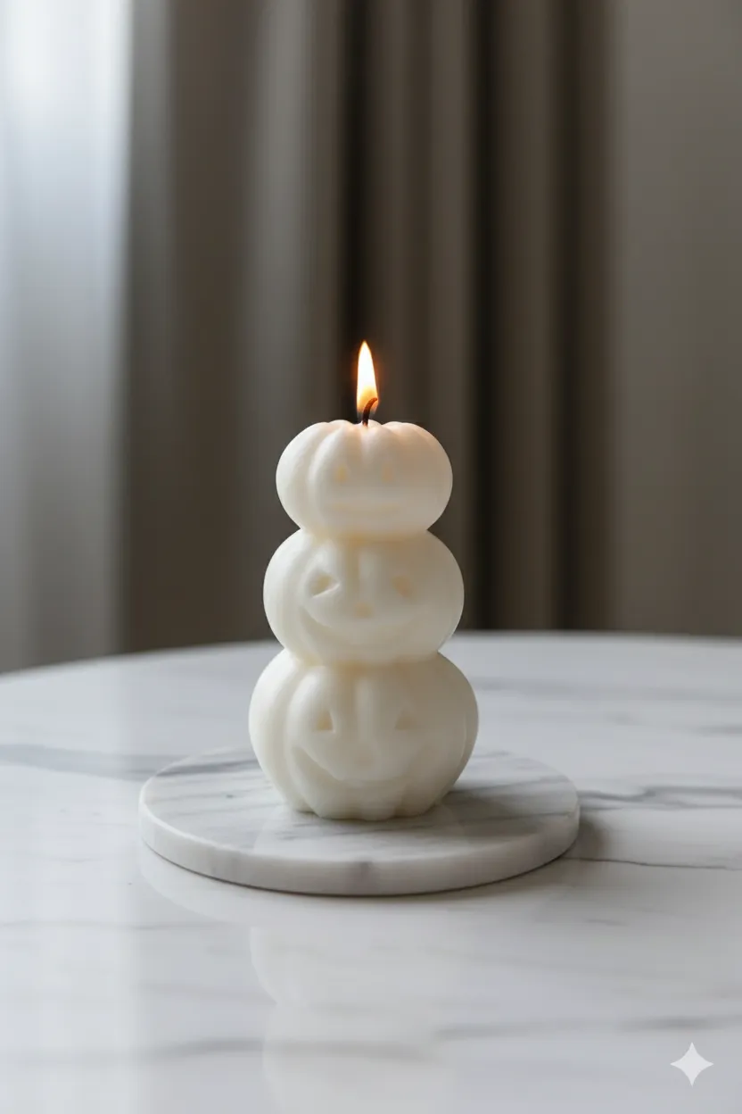 Balkabağı Figürlü Cadılar Bayramı Konseptli Beyaz Mum