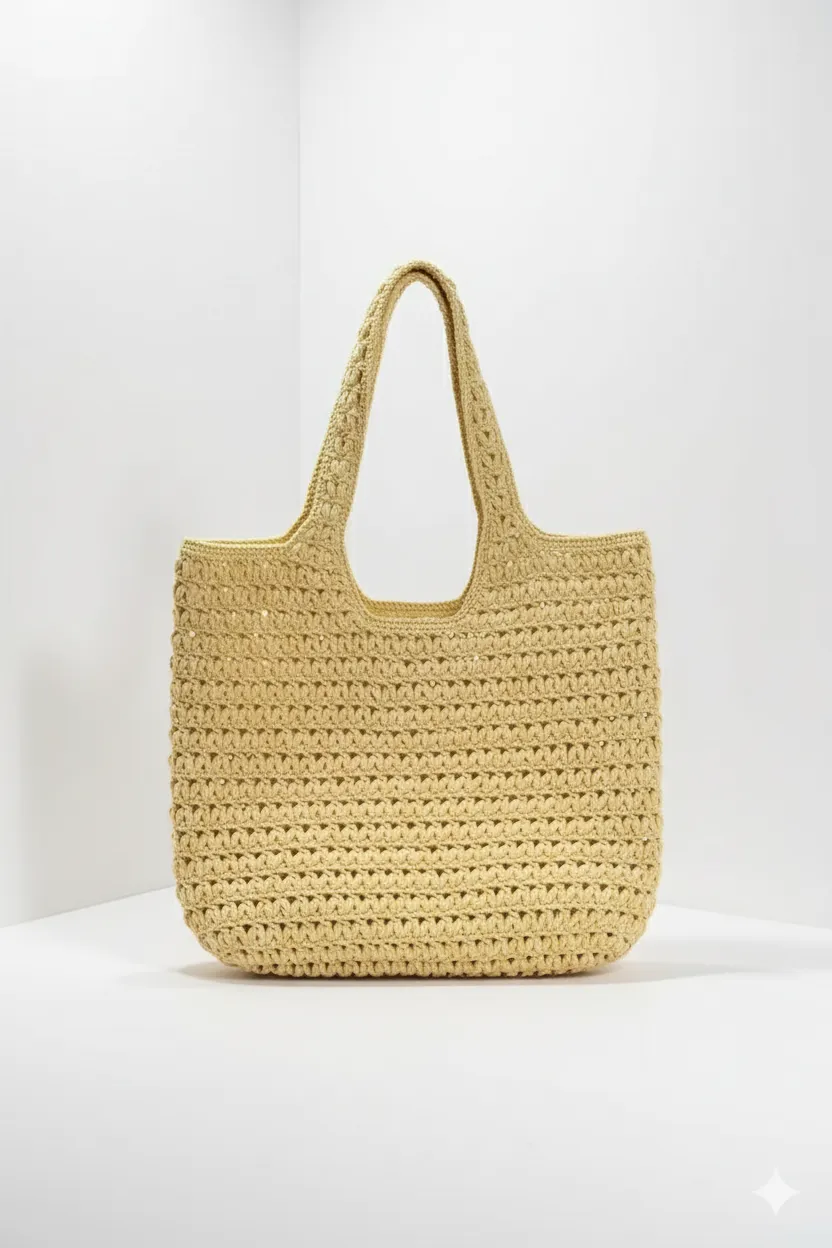 Milano Rafya El Örmesi Krem Rengi Çanta