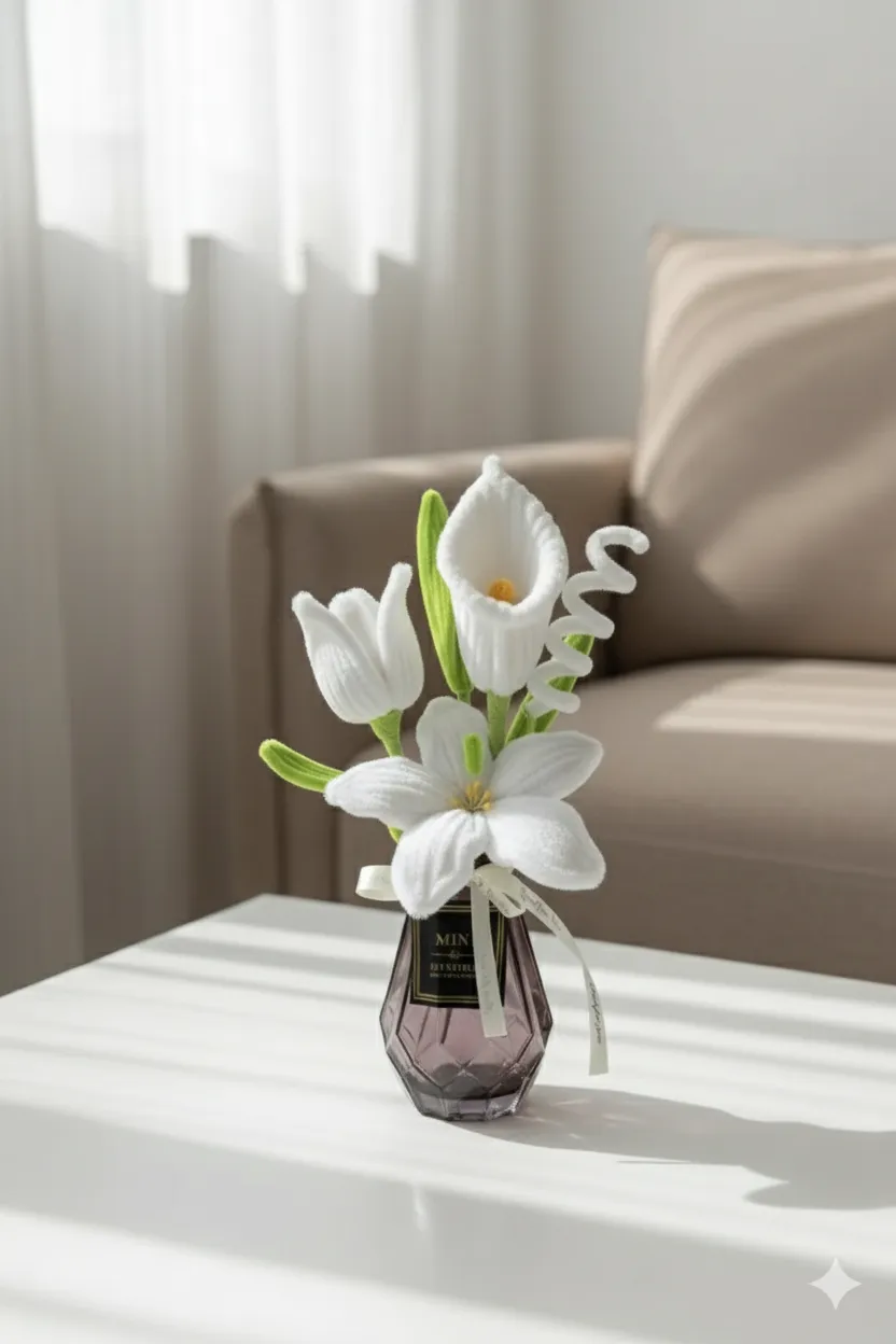 Beyaz Harmoni Şönil Çiçek Vazo