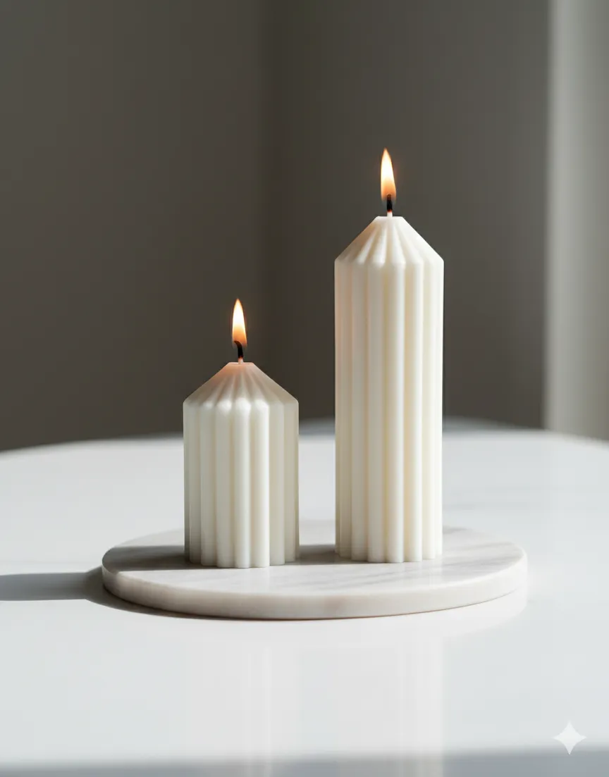 Beyaz Soyawax Minimal Çizgili Sütun Mum - Dekoratif & Kokulu