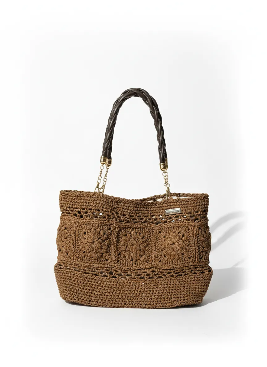 El Örgüsü Kahverengi Motifli Çanta
