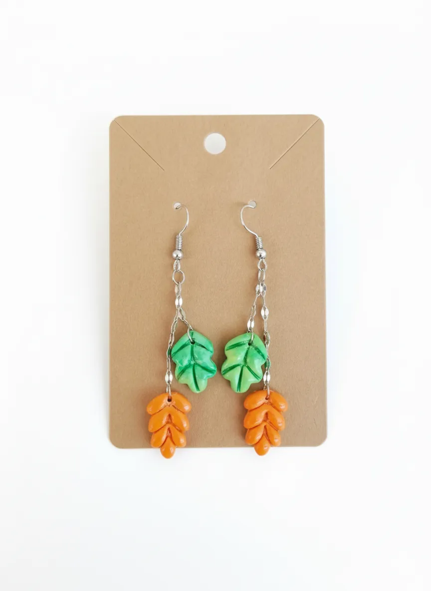 Green Orange Dangle Leaf Earring