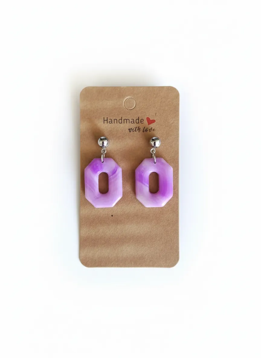 Geometric Formed Marble Patterned Purple Earring