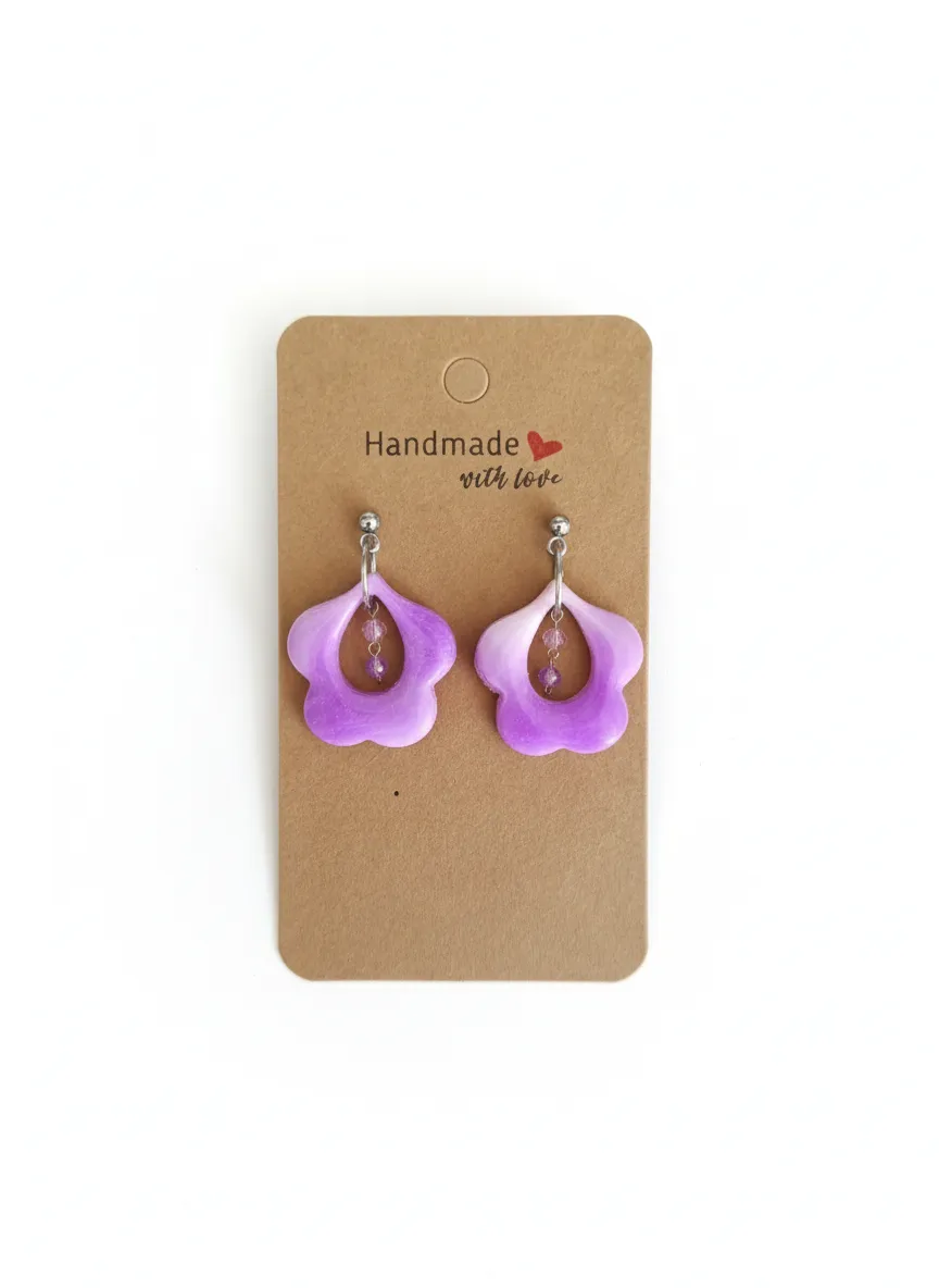 Mor Mermer Desenli El Yapımı Çiçek Formunda Küpe