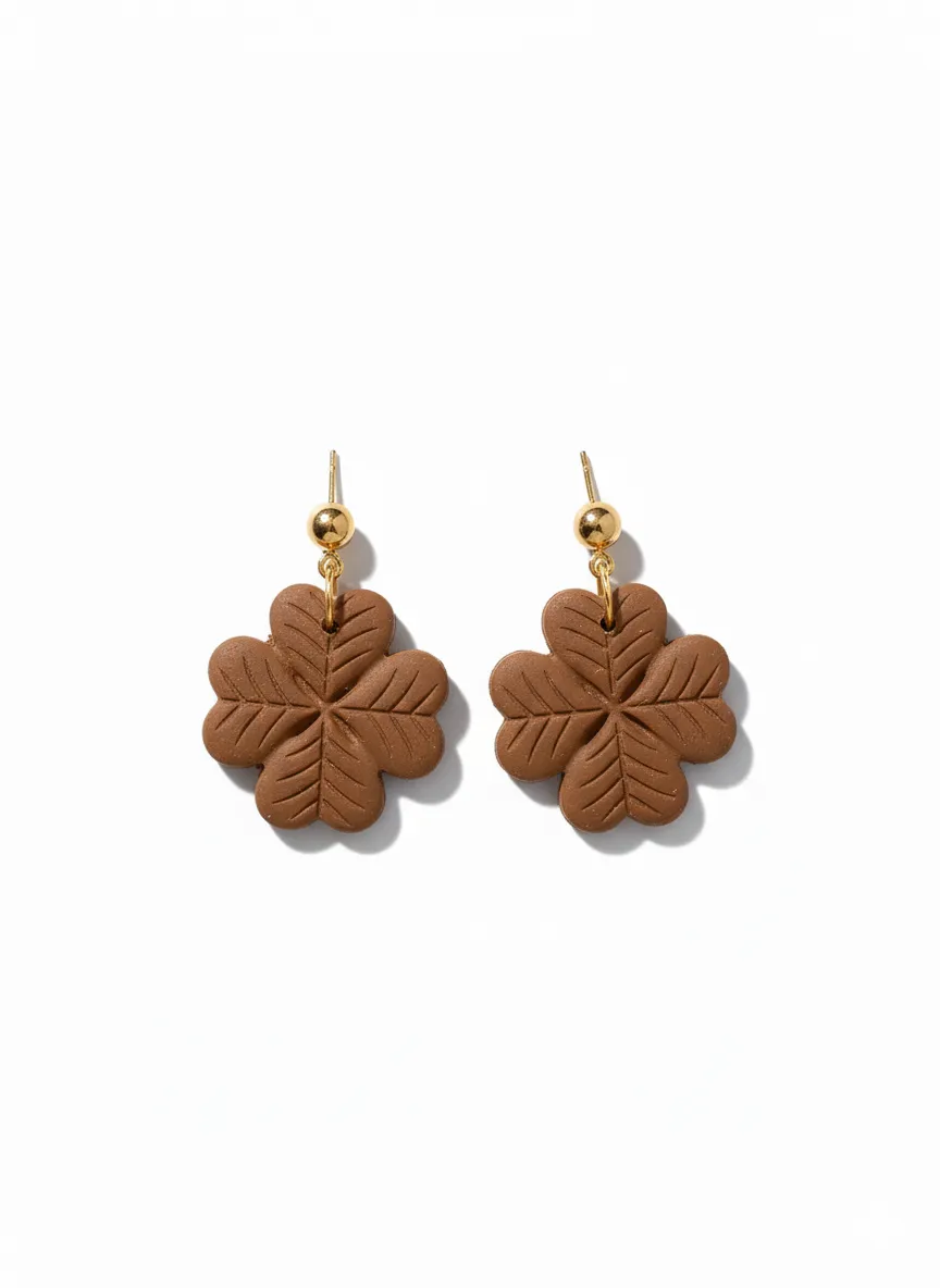 Brown Clover Leaf Designed Dangle Earrings - Jewelry That Brings Luck