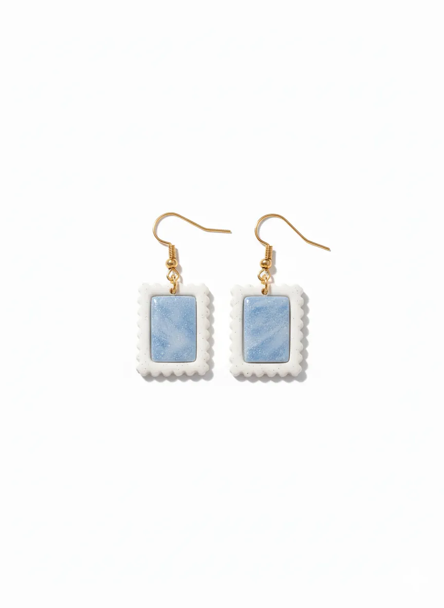 Handmade Blue Glitter Rectangular Earring - Stylish and Lightweight Design