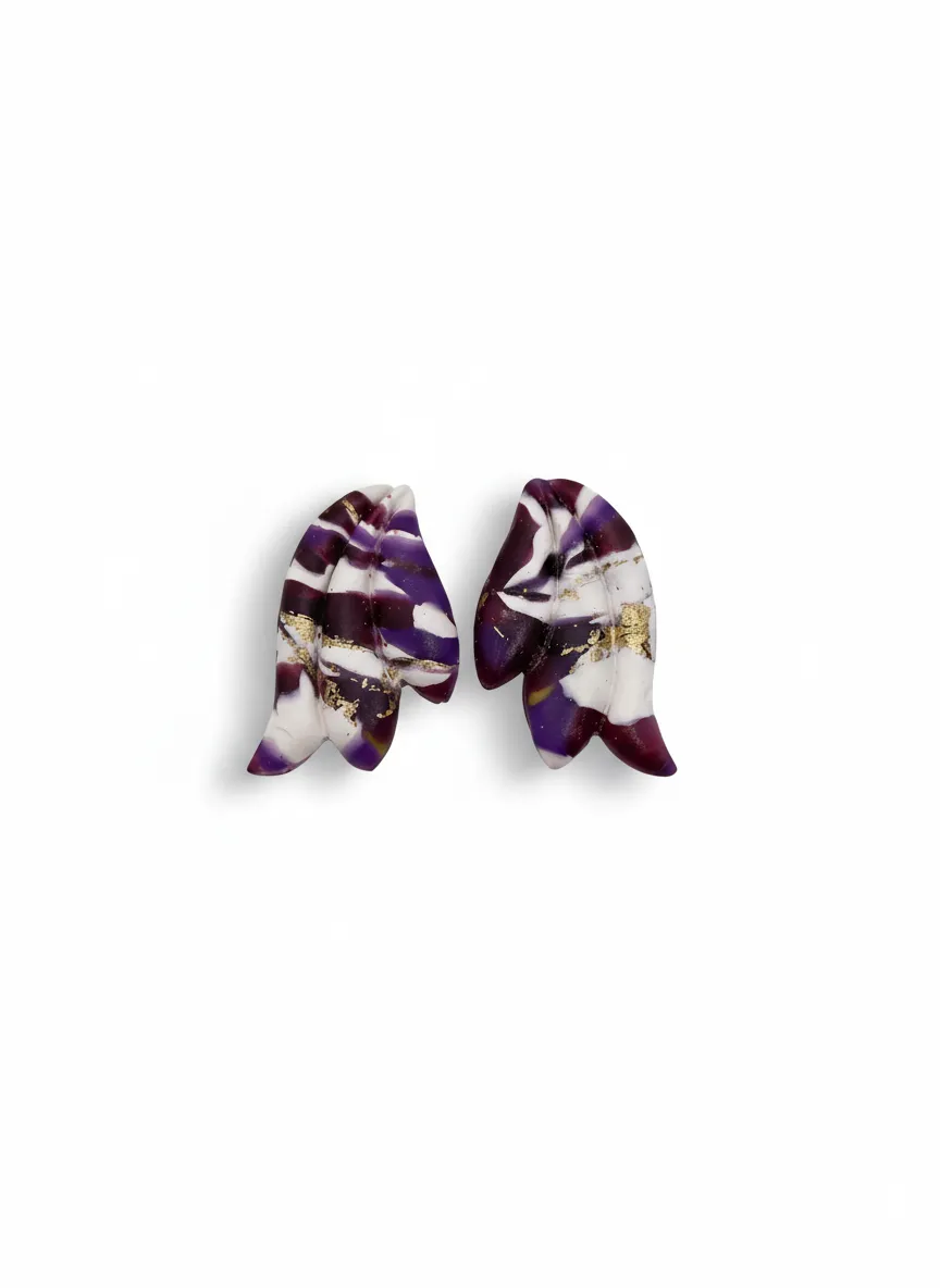 Purple, White and Gold Glitter Handmade Custom Design Earring Set