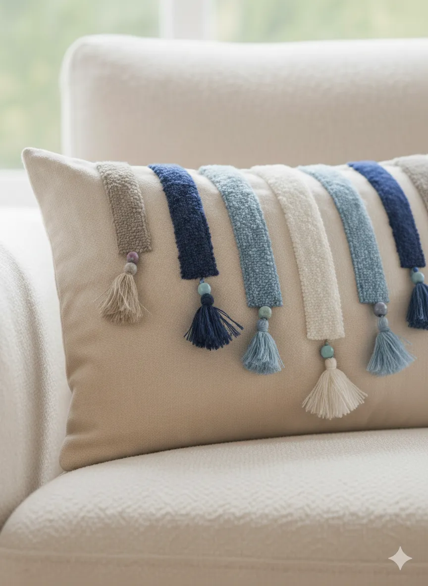 Geometrik Desen Boncuklu El İşlemesi Dekoratif Dikdörtgen Punch Kırlent