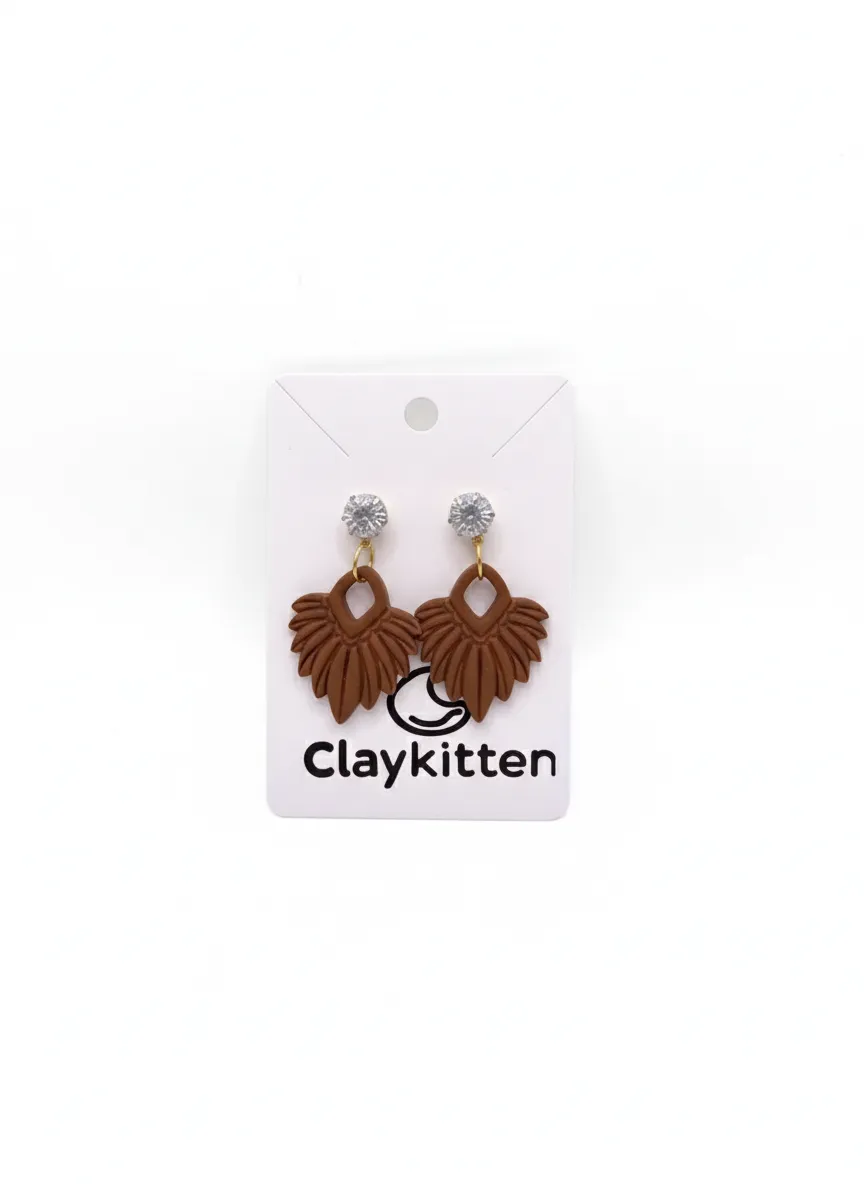 Brown Handmade Design Earring and Zircon Stone Gold Detailed Earring