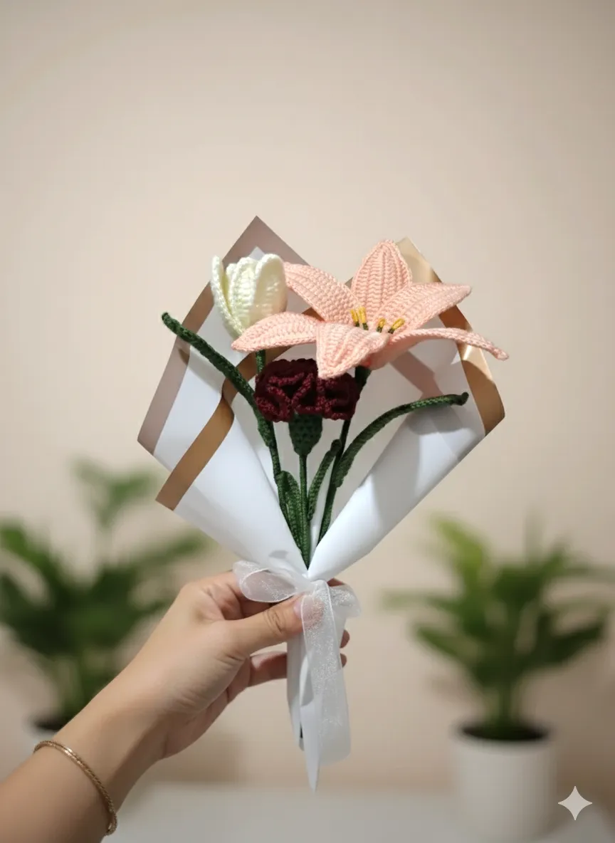 Knitted Flower Bouquet - Handmade Amigurumi Decorative Gift