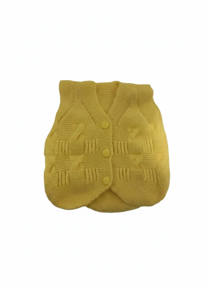 Sarı Örgü Bebek Yeleği - Düğmeli, Özel Tasarım ve El Emeği