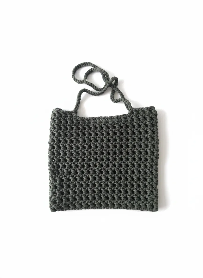Haki Makrome Örgü Omuz Çantası - El Emeği ile Tasarlandı