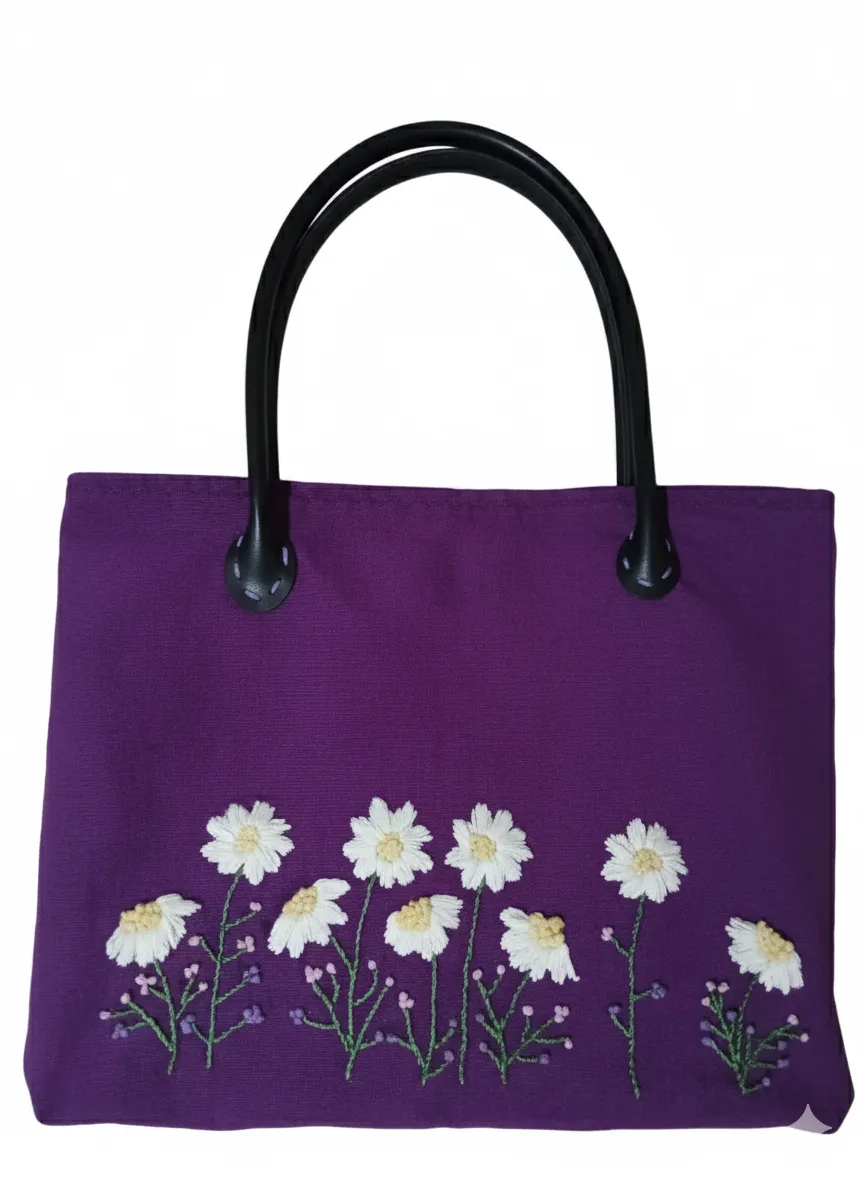 Mor Renkli Çiçek Desenli Omuz Çantası - El Yapımı