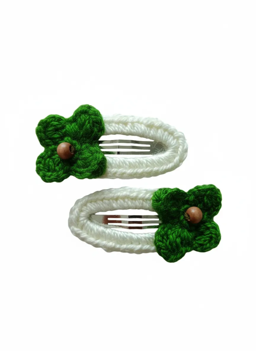 El Örgüsü Beyaz Yeşil Yonca Toka