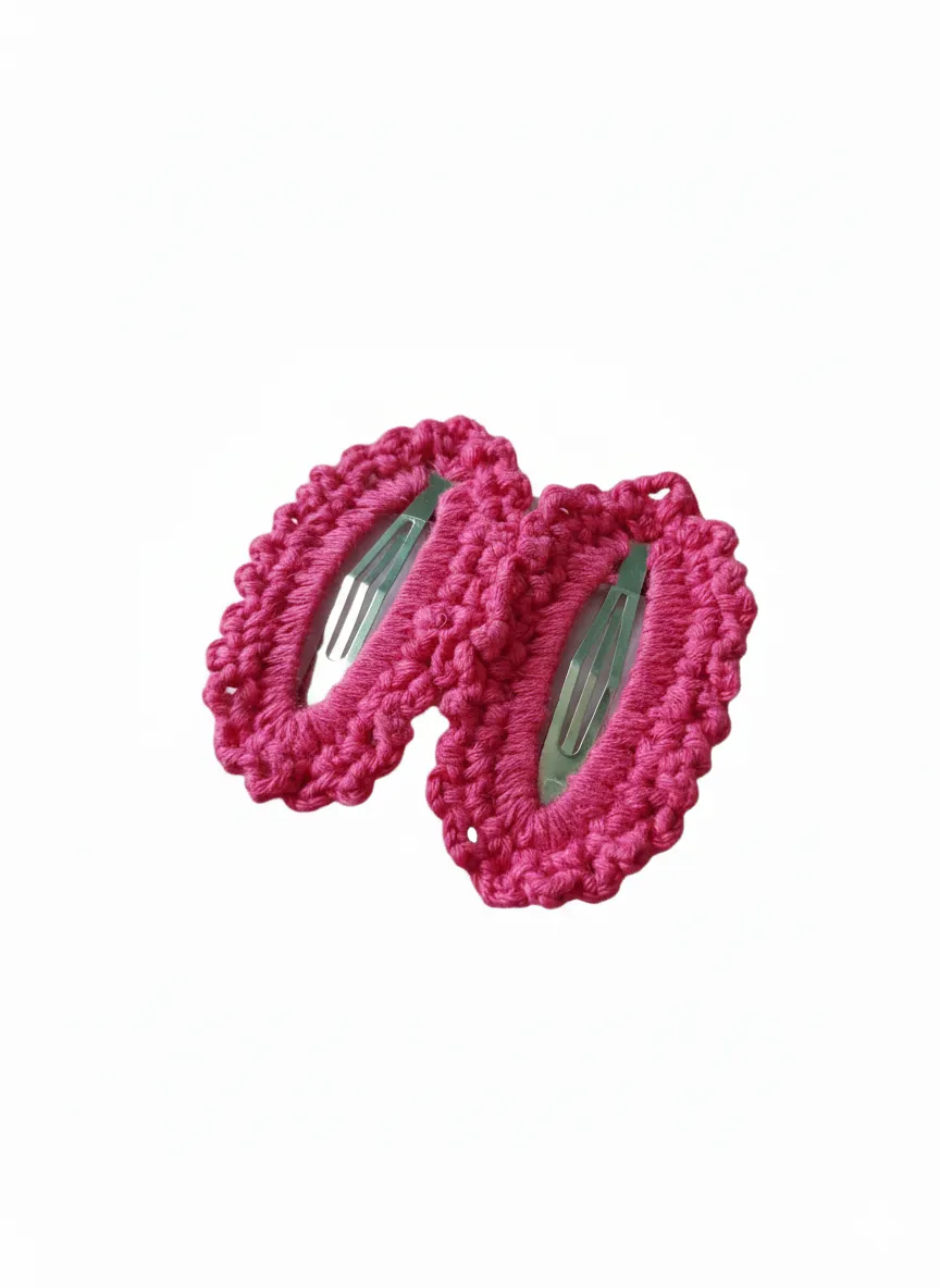 El Örgüsü Pembe Saç Tokası – El Yapımı Örgü Toka Çifti