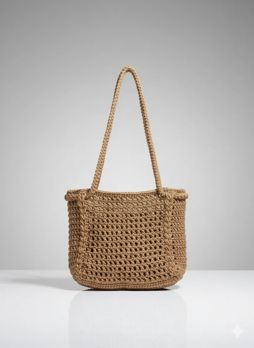 Kahverengi Örgü Yazlık Omuz Çantası - Hafif ve Şık Tasarım