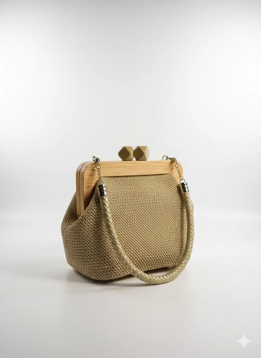 Ahşap Burs Krem Çanta