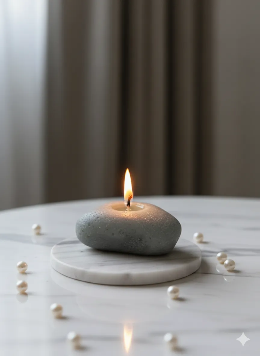 Dekoratif Taş Desenli Gri Mum