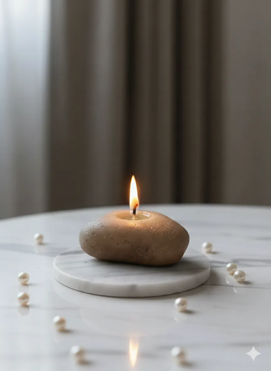 Kahverengi Taş Görünümlü El Yapımı Mum – Doğal Formlu Dekoratif Soya Mum